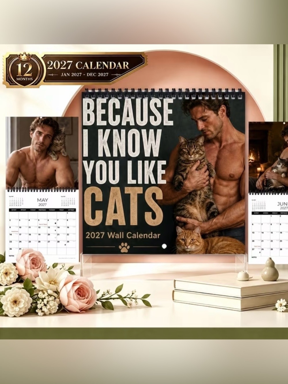 NEW 2027 "Because I Know You Like Cats" Funny Wall Calendar - Gag Gift